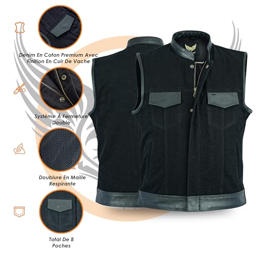 Leatherick Gilet de motard en jean avec poches pour pistolet Noir - (XL) – vue 5