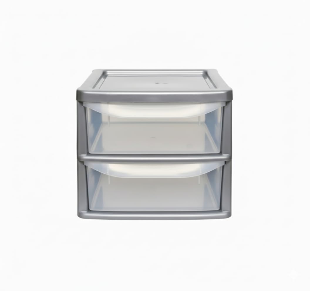 ZYORA A4 Small Plastic Storage Drawers Unit, Compact Vertical Organizer with Drawers, Durable Plastic Drawers Storage and Organization for Home, Office, Crafts & Household Use (Silver/Clear, 2-Tier) — image 1