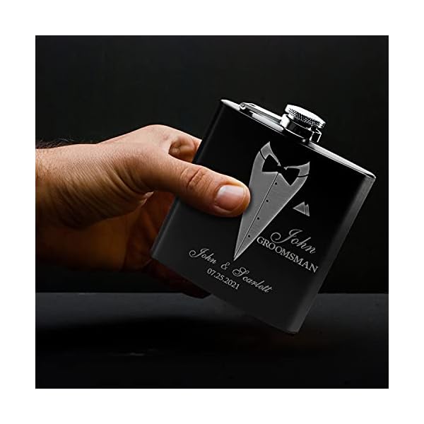 Juego de 6, Set de 3, único personalizado – Termo, Groomsmen regalo, personalizado Groomsman frascos, recuerdo de la boda, color negro mate, diseño 1 - Imagen 3