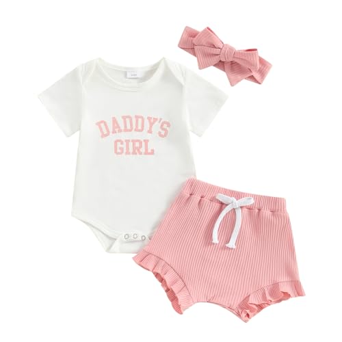Image of DNOMAID YZARC Daddy's Girl Baby Clothes Newborn Short Sleeve Romper Ribbed Shorts Headband Sets 3Pcs Infant Summer Outfits