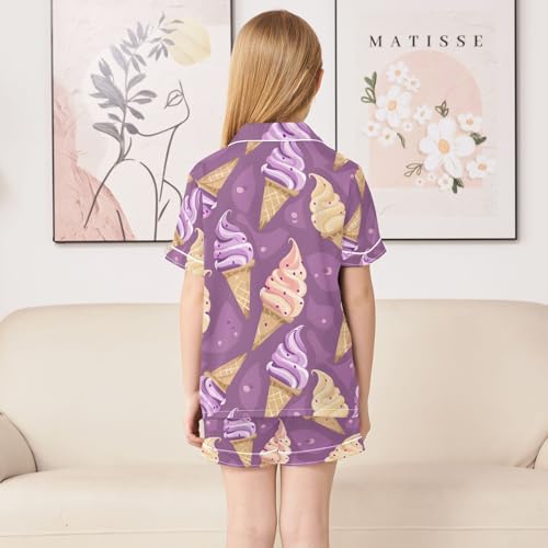 ALAZA Ice Cream Pajamas Satin Pajama Set Short Sleeve Button Down Sleepwear4