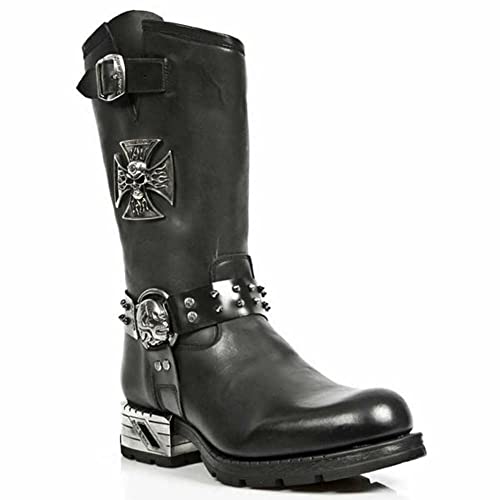 New Rock Mens Boots MR030-S1 Black Western 100% Leather Gothic Platform Shoes2