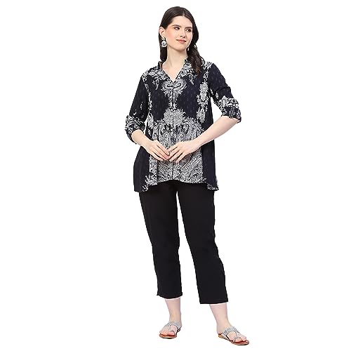 Image of BIBA Women Rayon Straight Printed Shirt