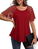 Ahlaray Women's Blouses Summer Raglan Shirts Tunic Tops Casual Bell Sleeve Tops for Women, Red, Larg