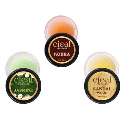 Cieal Cream Perfume – Premium Perfumed Body Cream –SANDALWOOD, JASMINE, COBRA Long-Lasting & Easy to Carry.– 10g Each (Pack of 3)