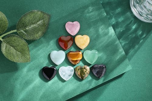 AWARDSEN 10 PCS Heilsteine Herz Kristalle Set Pocket Edelsteine, 0.8 Rosenquarz Obsidian Kristalle Edelsteine in Bulk für Motivationsgeschenke, Energieaufladung und Reiki Heilung Geschenke für Frauen