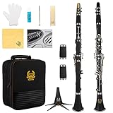 Rhythm Bb Clarinet 17 Nickel Keys Black Bb Clarinet - Woodwind Band &amp; Orchestra Musical Instruments for Beginners, Includes Clarinet, Clarinet Case, Stand