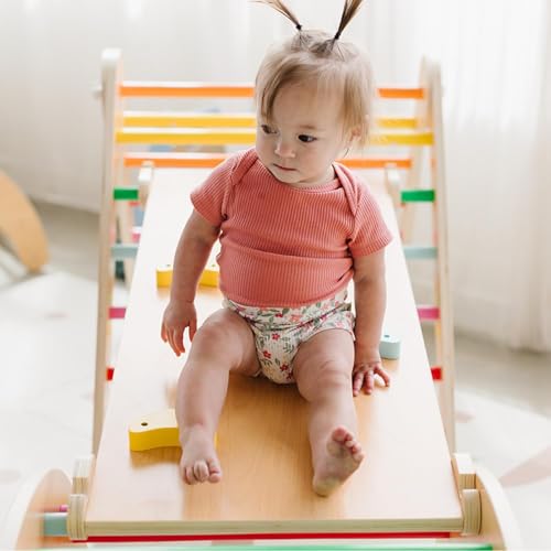Image of Asweets 4 in 1 Pikler Triangle Gym, Montessori Foldable Climber with Ramp, Indoor Climbing Toys for Kids, Climbing Triangle for Toddlers Arch Climber, Rocker, Learning Waldorf Children Toy, Rainbow