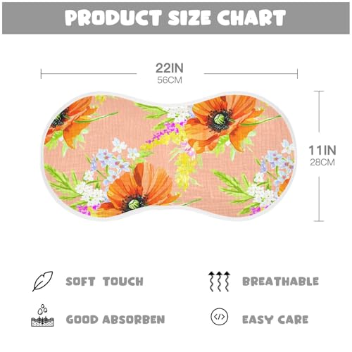 J JOYSAY Blossom Floral Orange Baby Burp Cloths for Boys Girls Large 22''x11'' Cotton 4 Layer Burp Rag for Babies Unisex one sizex42