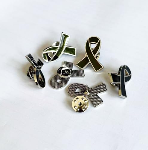 25/50/100/200 pieces Black Ribbon Pins Melanoma Skin Cancer Awareness Pins Black Enamel Ribbon Brooch Pin Badges Funeral Memorial Pins Bulk3