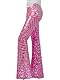 Nawgut Pailletten-Schlaghose, glitzernd, hohe Taille, Glockenhose, Disco, Party, Clubwear für Damen, Pink, M