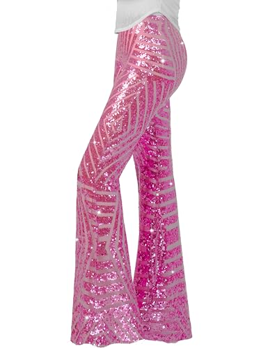 Nawgut Damenhose mit glitzernden Pailletten ausgestellt hoher Bund weites Bein Partyhose Rosa XXL