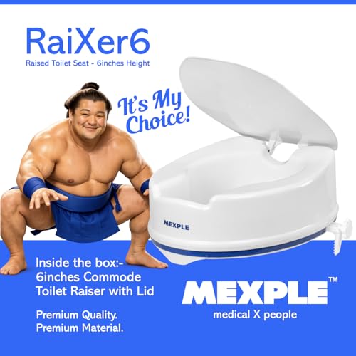 Image of MEXPLE RaiXer6 Raised Toilet Seat Raiser Elevator (6 Inch) (5 Years Warranty) | Plastic Commode Seat Extension | Tool Free Installation | For Handicap, Knee Patients, Old Senior Citizen - White