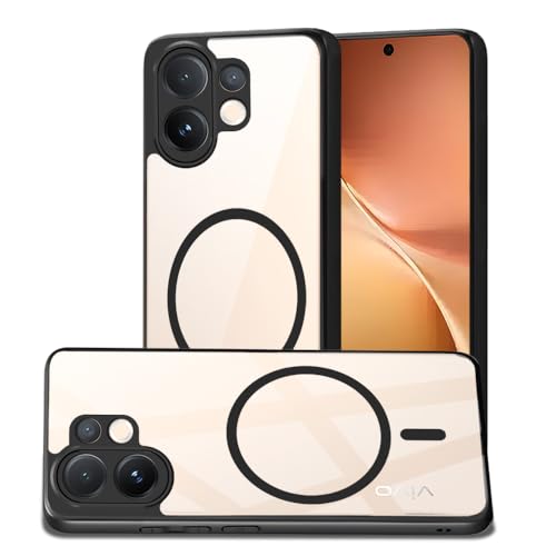 Image of AESTMO Vivo V60 5G / T4 Pro 5G Back Cover | 360 Protection | Crystal Clear Hard Back Transparent | Compatible with MagSafe Accessories (PC+TPU, Black Bumper)