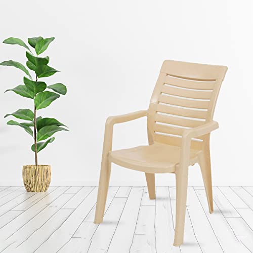 Image of Nilkamal Plastic Chair for Living Room with Arm | 3 Year Warranty | for Home, Living Room, Outdoor | Marble Beige Colour | CHR2180