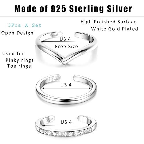 Sllaiss 3Pcs 925 Sterling Silver Toe Rings For Women Adjustable Open Pinky Rings Thin Band Toe Ring Set Beach Foot Jewelry #TOP3