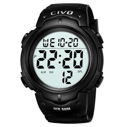 CIVO Montre Homme Digitale Sport: Militaire Chronomètre Alarme Lumière LED - Étanche Montres Bracelet Hommes Grand Cadran Numerique