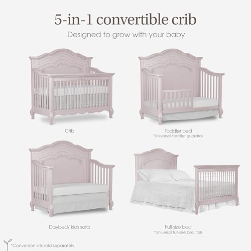 Image of Evolur Aurora 5-in-1 Convertible Full Size Baby Crib, Blush Pink
