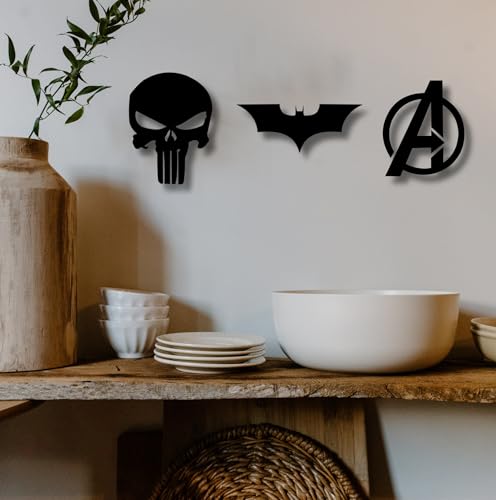 Image of TWIGGY Superhero MDF Wall Decor Set for Home, Office, or Gaming Room, Gift, Anime (pack of 3 | The Dark Knight,Punisher,Avengers)