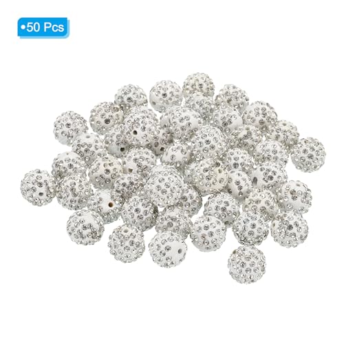 PATIKIL 14mm Rhinestone Clay Beads for Jewelry Making 50 Pack Round Ball Polymer Clay Crystal Charm Beads for Craft Decor Necklace Chain Bracelets DIY White - Image 3