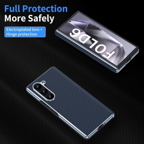 Image of TechTrendz Electroplated Carbonn Fiber Pattern Case for Samsung Galaxy Z Fold 6 Phone with Built-in Tempared Glass Cover with Hinge Protection Compatible with Z Fold 6 5G (Black)