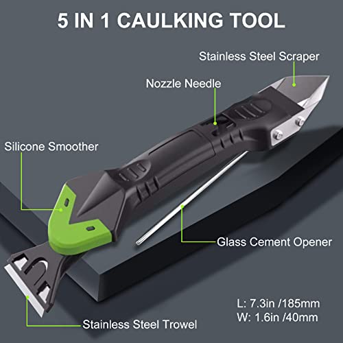 5-in-1 siliconen afdichtgereedschap van hoogwaardig roestvrij staal, afdichtmiddel, voegenschraper, hergebruiken en vervangen van 5 siliconen pads, voor keuken, badkamer, raam, gootsteen - Afbeelding 3