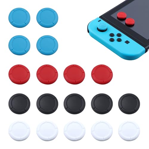 GUTERTOP 18 Pcs Joystick Kappen für Nintendo Switch, Switch Ersatzteile, Switch Thumb Grips – Einfache Installation, Verbessertes Spielerlebnis (Schwarz, Weiß, Rot, Blau)