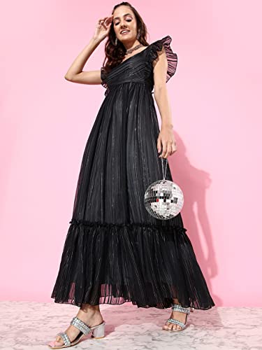 Image of Miss Chase Women's Round Neck Sleeve Embellished Fit Flare Maxi Dress