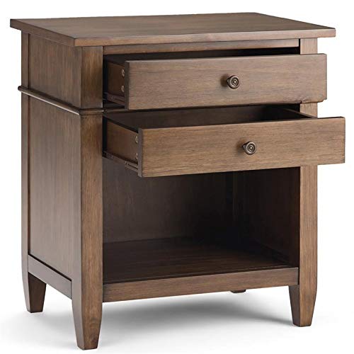 Simplihome Carlton 24 Inches Wide Night Stand, Bedside Table, Rustic Natural Aged Brown Solid Wood, Rectangle, With Storage, 2 Drawers And 1 Shelf, For The Bedroom, Contemporary Modern #TOP4