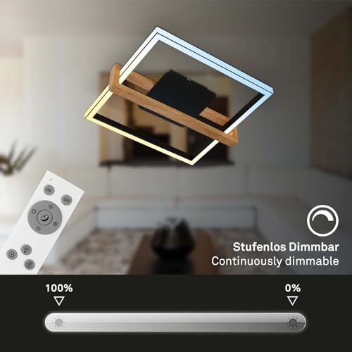 Plafonnier LED dimmable CCT Briloner avec télécommande et design bois - 5