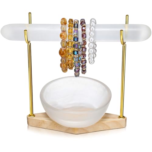 RattanView Selenite Bracelet Holder Display Stand Selenite Crystal Bowl Detachable Crystal Healing Goth Bracelet Display Stand 4 Selenites Bowls for Crystals Charging Cleansing Smudging Healing