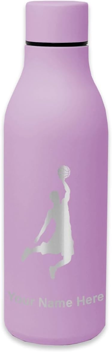 LaserGram Double Wall Stainless Steel Water Bottle, Basketball Slam Dunk Man, Personalized Engraving Included