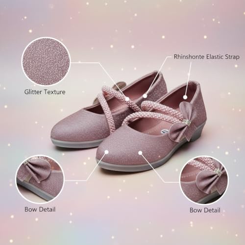Image of Girls' Patent Mary Jane Shoes with Floral Embellishment, Attractive Colour's, Pearl Flower Welcro Glittery Bellies