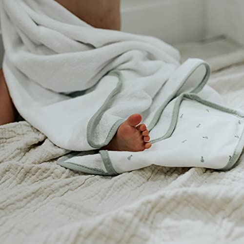 Image of Ely's & Co. Baby Hooded Towel and Wash Cloth Set, Thick Absorbent 100% Cotton Terry, for Newborn Baby Girl /Boy, Bath Towel 35x35 inch with Pocketed Wash Cloth 10x10 inch (Sage Pear Collection)