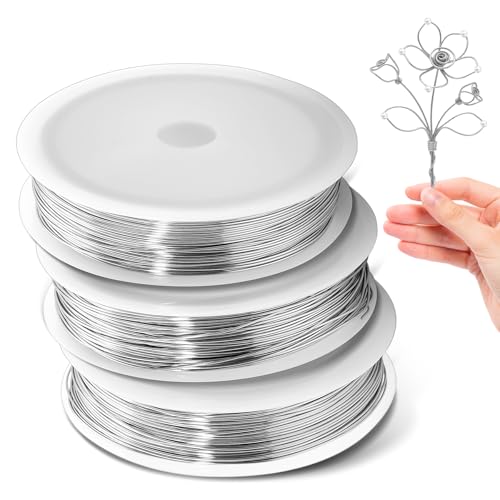 304 Edelstahldraht Basteldraht – 3 Rollen Silberdraht 0,5 mm x 100 m, Draht mit Spule für Schmuckherstellung, Basteln, Heimwerken, DIY (0.5mm)