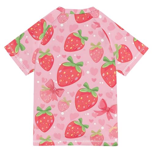 ALAZA Kids Rash Guard Girls Toddler Swim Shirts Short Sleeve Strawberry Bows UPF 50+ 3T2