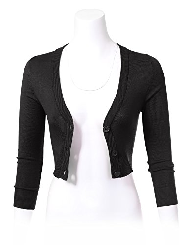 Allsense Women's 3/4 Sleeve Cropped Bolero Shrug Button Down Cardigan Sweater Lightweight Knit4