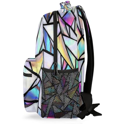 Backpack for Kids Boys Girls Women Men, Geometric Iridescent Triangles Print School Laptop Backpacks Casual Daypack Travel Rucksack Bookbag for Adults3