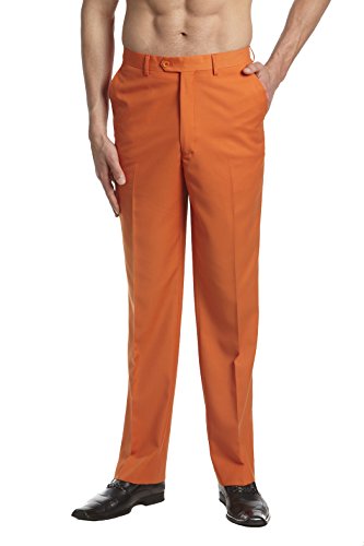 CONCITOR Men's Dress Pants Trousers Flat Front Slacks Solid ORANGE Color 28
