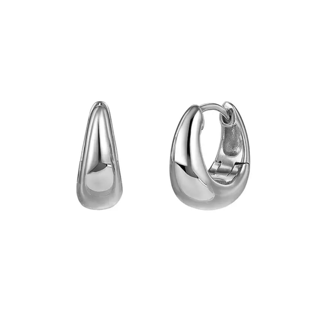 Chunky Hoop Earrings for Women, Silver Teardrop Style, Shiny Finish, Minimalist Korean Fashion Jewelry-picture-36