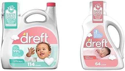 Bundle of Dreft Stage 2 Active Baby Liquid Laundry Detergent, 114 loads + Dreft Stage 1: Newborn Hypoallergenic Liquid Baby Laundry Detergent, Natural for Baby, Newborn, or Infant, 92 Oz (64 loads)