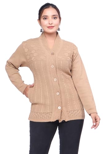 Image of Women Long Chain Design Woolen Winter WEAR Coat Cardigan (DKSELF)