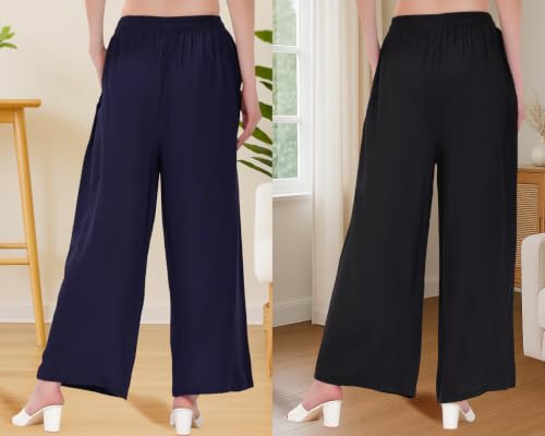 Image of Buy That Trendz Palazzo Pants for Women Rayon Elasticated Regular Fit Flared Wide Leg M to 6XL Pack of 2