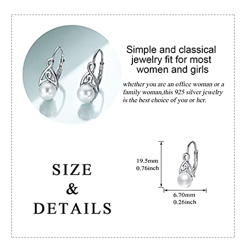 Pearl Earrings for Women 925 Sterling Silver Irish Celtic Knot Drop Dangle Earrings Leverback Jewelry Gifts (silver)4