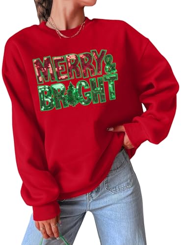 Felpe natalizie da donna merry and bright felpa con paillettes merry christmas shirt xmas holiday pullover top