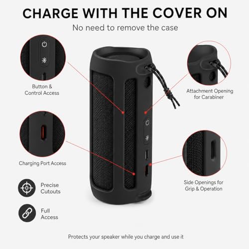 Image of Silicone Case Compatible for JBL FLIP 5 Portable Bluetooth Speaker, Gel Soft Skin Cover, Rubber Case, Travel Carry Pouch with Strap (Speaker and Accessories not Included) (Black)