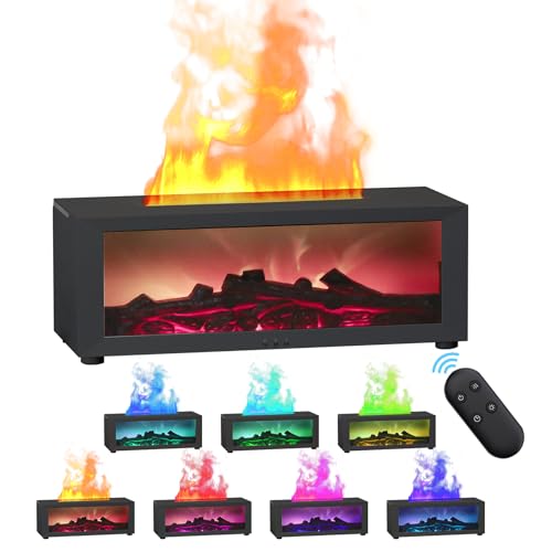Essential Oil Diffuser Flame Colorful Water Vapor Fireplace Diffusers Fire Humidifier for Aromatherapy Aroma Therapy Machine (Black Fireplace (Long Version)