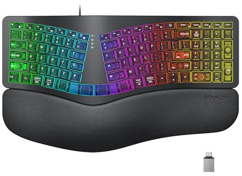 MEETION Wired Ergonomic Keyboard, 7 Colors Transparent...