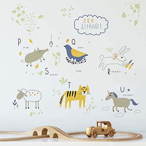 Image of Alphabet Zoo Animals Wall Stickers for Kids Room Decor Nursery Playroom Classroom Living Room Decoration Boho Wall Art-Self-Adhesive
