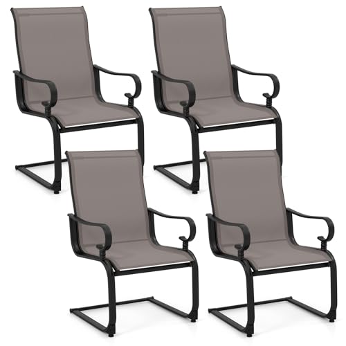 Image of GIANTEX Patio Dining Chairs Set of 4, High Back Outdoor Patio Chairs with Metal C Spring Frame, Heavy Duty Outside Dining Chairs for Porch Lawn Garden Backyard Balcony Pool, Grey
